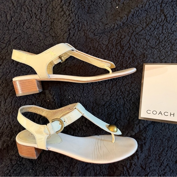 Coach Cream Sandals with Gold Buckle - Picture 10 of 14